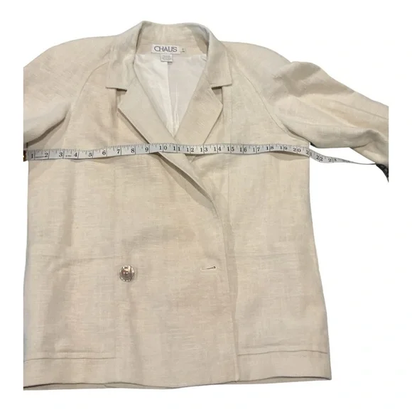 CHAUS 100% Linen Blazer Jacket Women Size 6 Beige Lightweight Classic - Picture 6 of 8